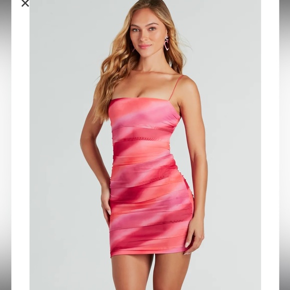 Windsor Daydream Tie-Dye Bodycon Mini Dress Sunset Colors Size M - Picture 3 of 6